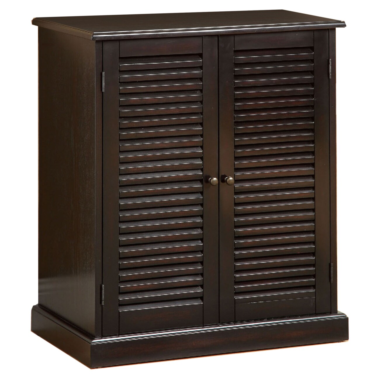 Saltoro Sherpi Double Door Solid Wood Shoe Cabinet with Blocked Panel Feet, Espresso Brown-